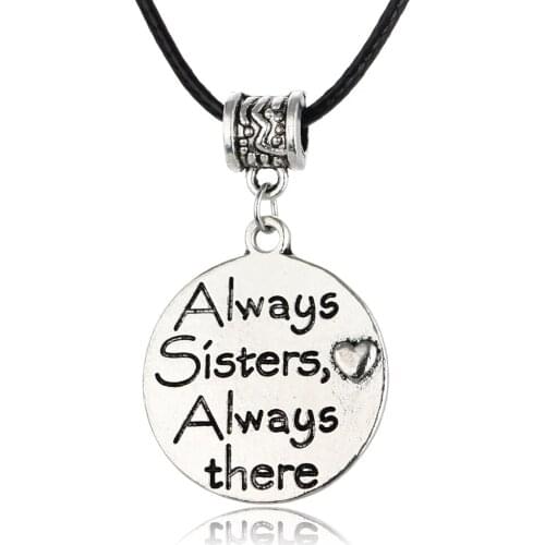 Vintage Sisters Sis Engraved Rope Chain Pendant Necklaces Family Friends BFF Friendship Women Girl Femme Choker Collar Jewelry