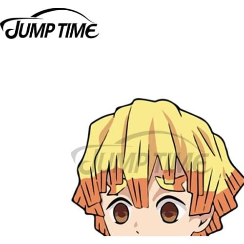 Jump Time 13 x 6.5cm For Zenitsu Cute Peeker Car Stickers Personality Cartoon Windows Vinyl Decal Motorcycle RV Decoration