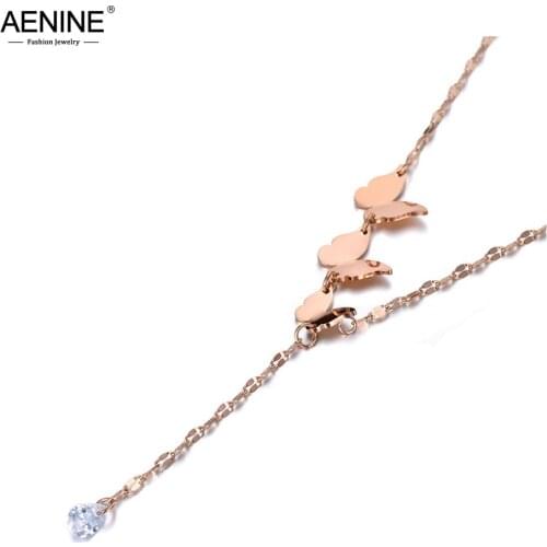 AENINE Trendy Stainless Steel CZ Crystal Butterfly Animal Necklaces For Women Bohemia Style Charm Pendant Necklace AN19216