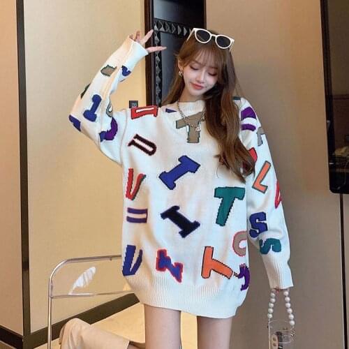 2021 autumn and winter fashion salt and sweet sweater women French lazy wind mid-length womens knit sweater top women Y2K