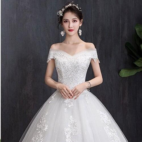 Bride Dress Tulle White Off the Shoulder Embriodery Wedding Gown robe mariage Vestidos de Novia bridal dress vestido de festa