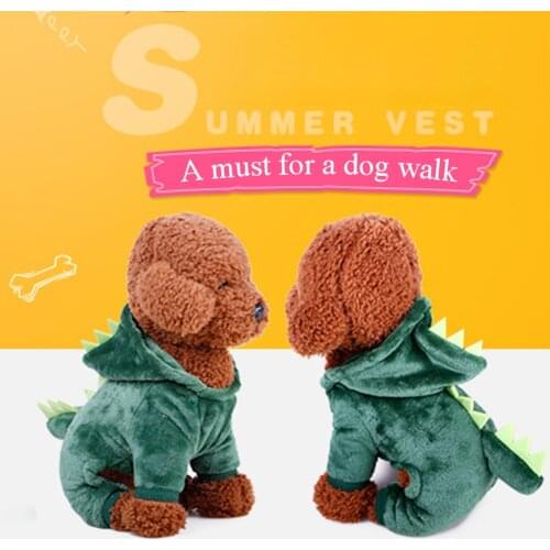 Winter Warm Plush Dinosaur Costume Funny Pet Kitten Hoodies Sweater Animal Cloth Dogs Pajamas Fleece Pet Dog Clothes