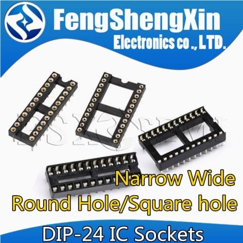10pcs DIP-24 Round Hole Square hole 24 Pins Narrow Wide 2.54MM DIP DIP24 IC Sockets Adaptor Solder Type IC Connector