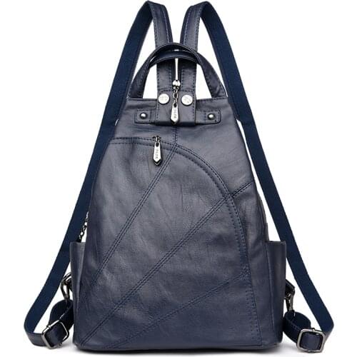 2021 Women Leather Backpacks Vintage Female Shoulder Bag Travel Ladies Bagpack School Bags For Girls Preppy