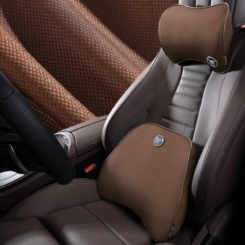 3D Memory Foam Car Neck Pillow PU Leather Car Pillow Waist Rest Pillow Seat Back Rest Lumbar Cushion For Car Accessories