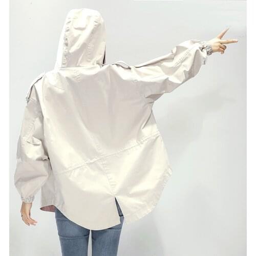 Abrigos Mujer New Spring Auutmn Women Windbreaker Korean Casual Hooded Loose Trench Coat Femme Outwear Tops LX790