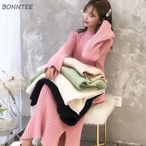 Модные вязаные платья BONNTEE China At AliExpress