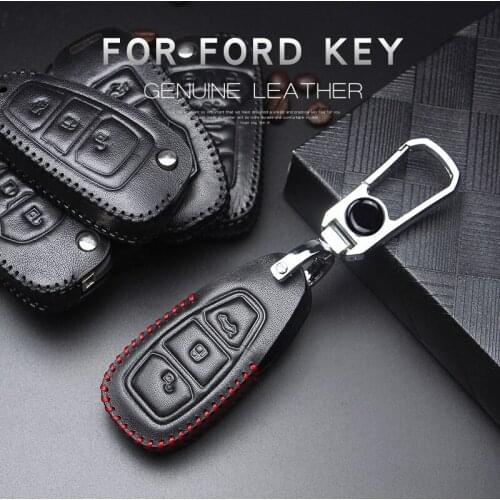 Leather Car Key Cover Case for Ford Fiesta Mk7 Mondeo Mk4 Mk5 Kuga 2017 Mustang Ranger Explorer 5 Focus 2 Mk3 Ka Escape Fusion