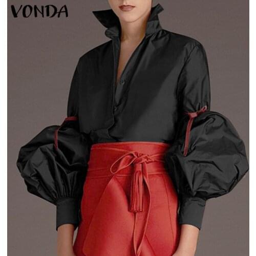 Elegant Shirts Women Blouses 2021VONDA Female Blouse Autumn Tops Lapel Button Tops Elegant Tunic Office Top Ladies Blusas