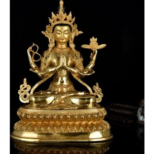 GOOD 48 cm large # HOME hall Talisman efficacious Protection Tibetan Buddhism gold-plated gilt Kwan-yin buddha figure statue