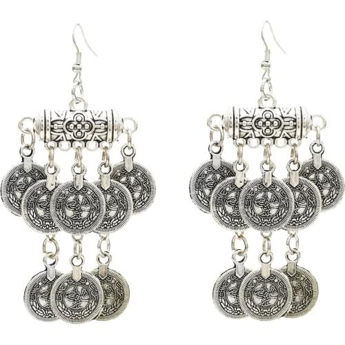 Idealway Ethnic Bohemian Coin Tassel Drop Earring Antique Gold Color Green Stone Tribal Earrings Brincos Fashion Jewelry