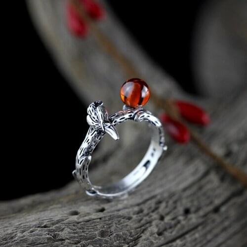 The character of silver Zuyin jewelry Matt Seiko design Silver Garnet Ring Opening Ms. xishangmeishao