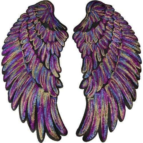 Colorful Sequin Patches Large Angel Wings Patch Badge Sew Iron On Cartoon Patches For Clothes Stickers Fabric Sewing Accessories