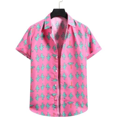 Pink Floral Hawaiian Shirt Men Chemise Homme 2021 Summer New Short Sleeve Beach Aloha Shirts Men Casual Button Up Shirt Male XXL