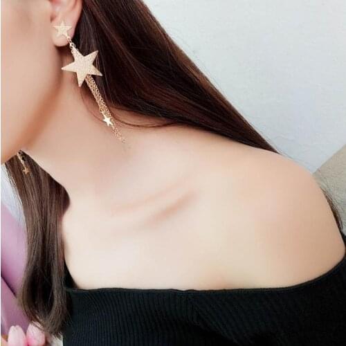 New Gold Shiny Five-pointed Star Alloy Earrings Long Tassel Earrings Pendant Ladies Fashion Earrings Jewelry Gift Ear Stud Women