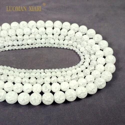 Wholesale Natural Dull Polish White Snow Cracked Crystal Round Beads For Jewelry Making DIY Bracelet 4/6/8/10/12/14mm 15.5