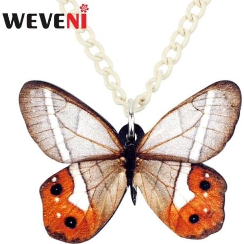 WEVENI Original Acrylic Transparent Butterfly Necklace Pendant Long Chain Choker Insect Long Trendy Jewelry For Women Girl Gift