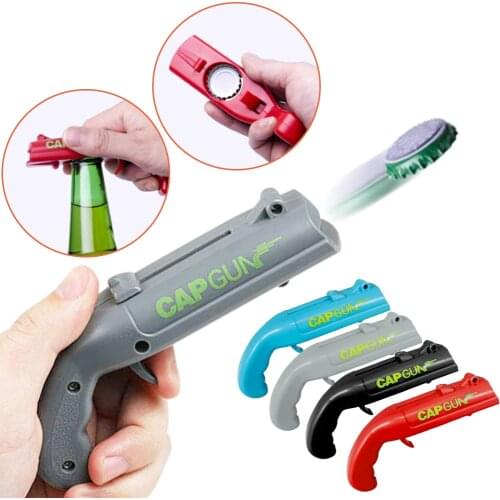 Portable Beer Bottle/Can Opener Flying Cap Gun Shaped Launcher Creative Drinking Opening Lids Shooter Bar Accessories