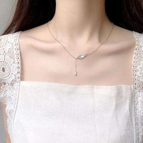 925 Sterling Silver Shell Angel Wing Charm Necklace Tassel Chain Pendant Clavicle Chain Necklace Wholesale For Women S-N636