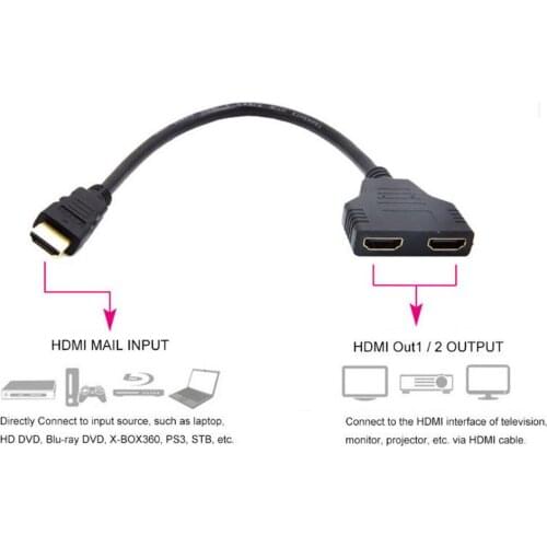 HDMI-compatible Male to HDMI-compatible Female Adapter Converter 1080P 2 Port HDMI-compatible Splitter 1 in 2 Out Video Cable