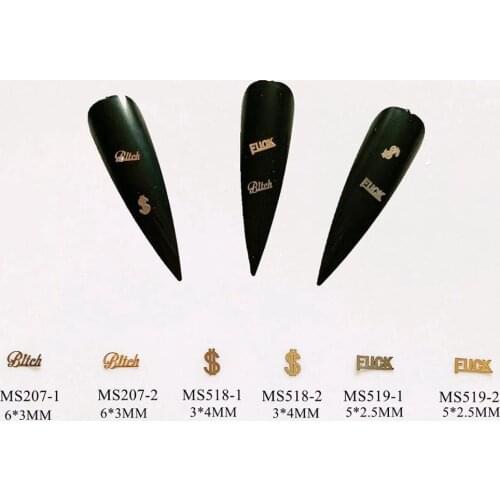 Approx. 1000pcs/bag Silver/Gold US Dollar F-Word Design non-adhesive Soft Metal Sticker Nail Art Decoration