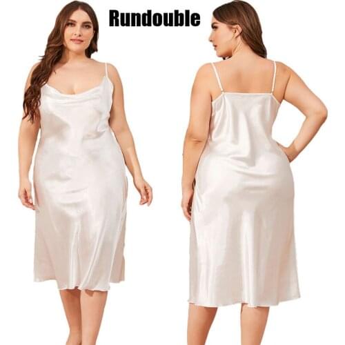 Plus Size Imitate Silk Female Nightwear XL-3XL Sexy Sleepwear Nightie V-neck Straps Solid Spaghetti Nightdress Women Nightgown