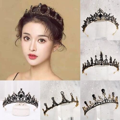 Luxury Black Crown Crystal Bridal Tiaras Crowns Queen Princess Rhinestone Diadem Handmade Headband Wedding Hair Jewelry