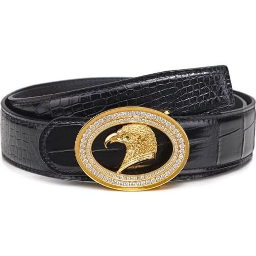 Luxury Quality 100% Real Genuine Crocodile Skin Men Belt Gold Color Buckle High Glossy DIAMOND Shinny Crocodile Skin Men Belts