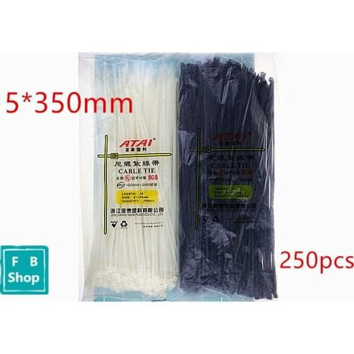 250Pcs/pack 5*350mm Black And White Color Factory Standard Self-locking Plastic Nylon Cable Ties