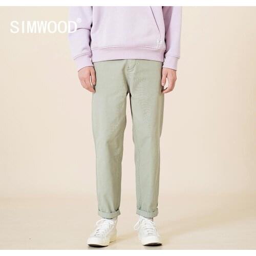 SIMWOOD 2020 Garment Dyed Vintage Loose Tapered 100% Cotton Pants Retro Plus Size Trousers High Quality Brand Clothing SJ170932
