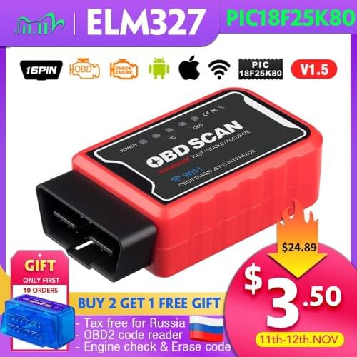 New Elm327 V1.5 Bluetooth/WIFI OBD2 PIC18F25K80 Chip Code Reader ELM 327 OBDII V1.5 Diagnostic Tool Diesel/petrol ON Android/IOS