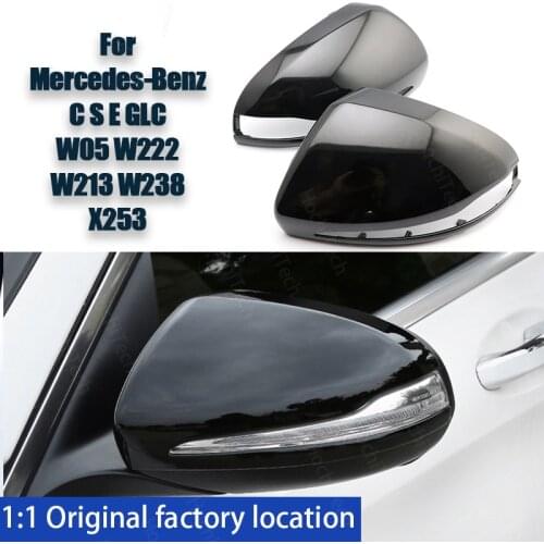For Mercedes Benz C GLC S E Class W205 X253 W222 W213 W238 Replacement Glossy Black Side Rearview Mirror Cover Caps Case Shell