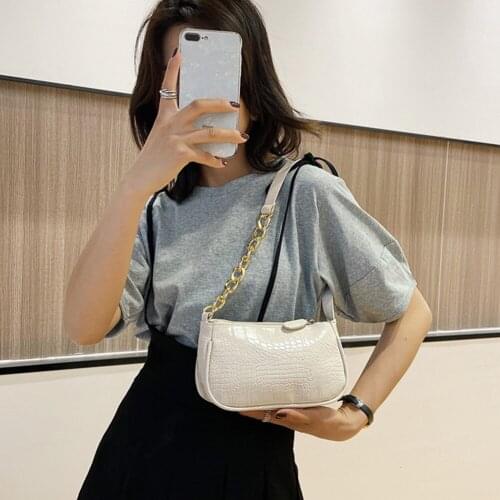 PU Leather Gift Baguette Handbag For Women Chain Armpit Crocodile Pattern Zipper Travel Fashion Elegant Retro Shoulder Bags