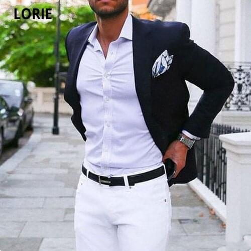 LORIE Dark Blue Men Suits Groom Wedding Tuxedos Notched Lapel 2 Pieces Groomsmen Suit Slim Fit Blazer Custom Made (Jacket+Pant)