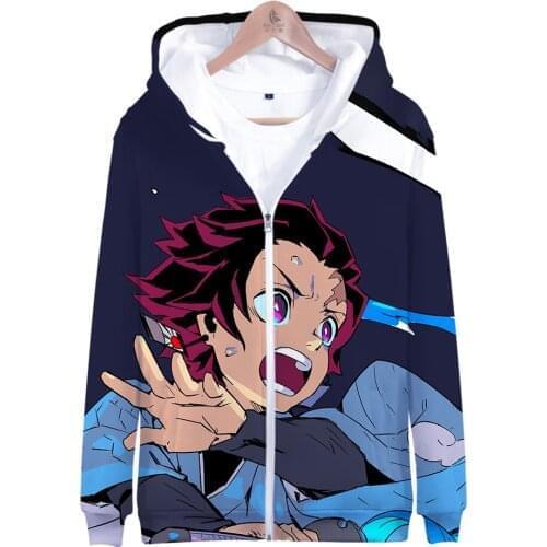 3D Zip Hoodes Print Demon Slayer Hoodie Women Mens Spring and Autumn Sweatshirt Anime Kimetsu No Yaiba Childrens Pullover