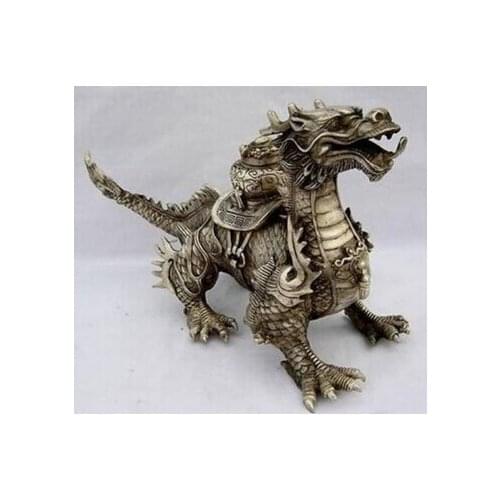 DECORATION BRASS FACTORY OUTLETS TIBET SILVER HUGE TIBETAN SILVER LUCK DRAGON STATUE CHRISTMAS