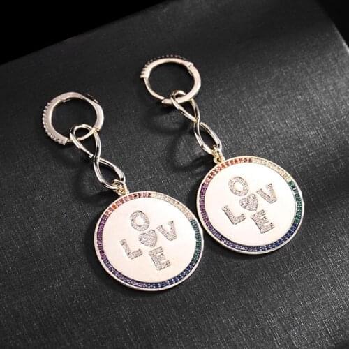 High Quality Gold Plated Earings Jewelry Wholesale Fashion Romantic Round Drop Earrings With "LOVE" Letter Womens Birthday Gift