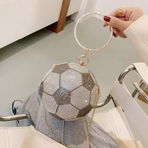 Women Evening Day Clutch Colorful Crystal Diamonds Basketball Shaped Clutches Lady Handbag Wedding Purse Chain Shoulder Bag