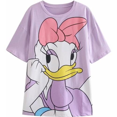 Disney Cartoon Daisy Shirts for Women Print Round Neck Short-sleeved Women Fashion Clothing Graphic T-Shirts Harajuku Kawaii