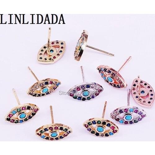10Pairs Micro Paved Rainbow cz Eyes tiny cute Stud Earrings For Women /Girls Delicate Charm Jewelry