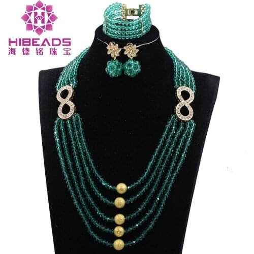 Fashion Teal Green Beads Jewelry Sets 8 Shaped Gold Accessory Wedding Party Women Jewel Set Mothers Day Gift WE029