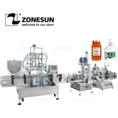 ZONESUN ZS-FAL180C6 Automatic Liquid Filling Capping Labeling Machine Four Heads Paste Chocolate Showe Gel Jar Botter Sticker