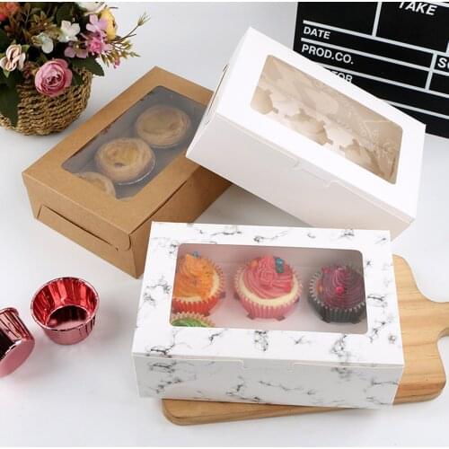 10Pcs Clear Windowed Cupcake Boxes Baked Goods Practical Cupcake for 2/4/6 Cups Cake Cookie Party Christmas Food Kitchen Tools