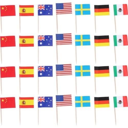 100pcs Party Fruit Picks World National Flags Cocktail Sticks Cake Dessert Toothpicks for International and Ethnic Event (Mixed)