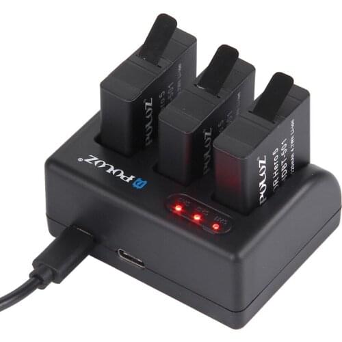 PULUZ 3-channel Battery Charger with Micro USB Port & USB Type-C Port & LED Indicator Light for GoPro HERO5 AHDBT-501