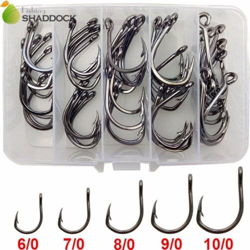 Shaddock Fishing 50pcs 10827 Stainless Steel Fishing Hooks Black Sharpened Live Bait Fishing Hook Set With Box