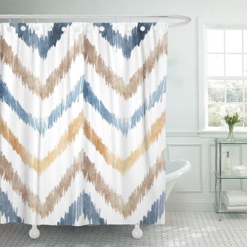 Watercolor Ethnic and Tribal Motifs Zigzag Lines Brush Strokes Shower Curtain Waterproof Polyester Fabric 60 x 72 Inches