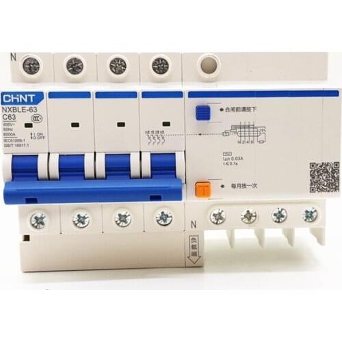 New CHINT RCBO NXBLE-32 4P 30mA C10A 16A 20A 25A 32A Residual current Circuit breaker Replace DZ47LE-32 RCBO