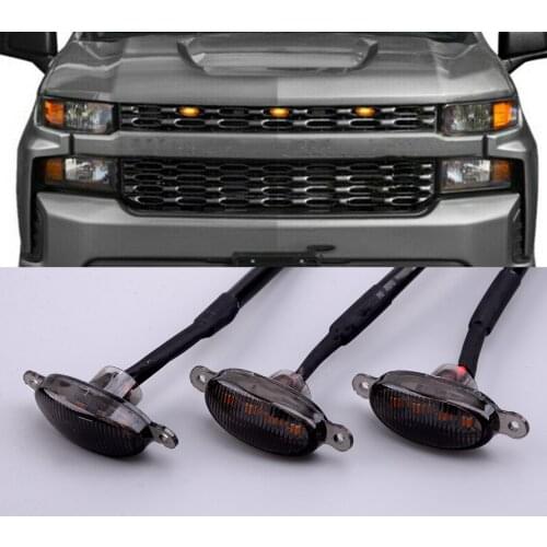 3Pcs Car Front Grille LED Light Raptor Style Grill Trim Smoked Lens Fit For Chevrolet Silverado 1500 2016 2017 2018 2019 2021