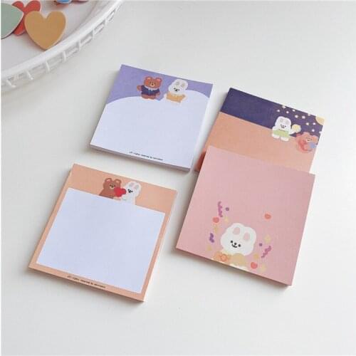 Cute cute rabbit and cute bear notepad non-sticky cartoon notepad tearable note paper 4 colors